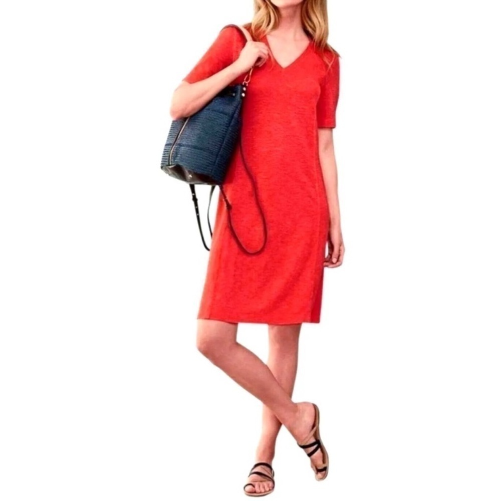 Eileen Fisher Bright Tangerine V Neck Tunic Tee Shirt Dress